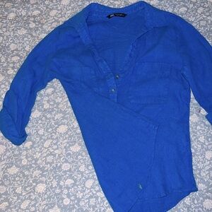 NWOT Medium teal Zara linen blouse